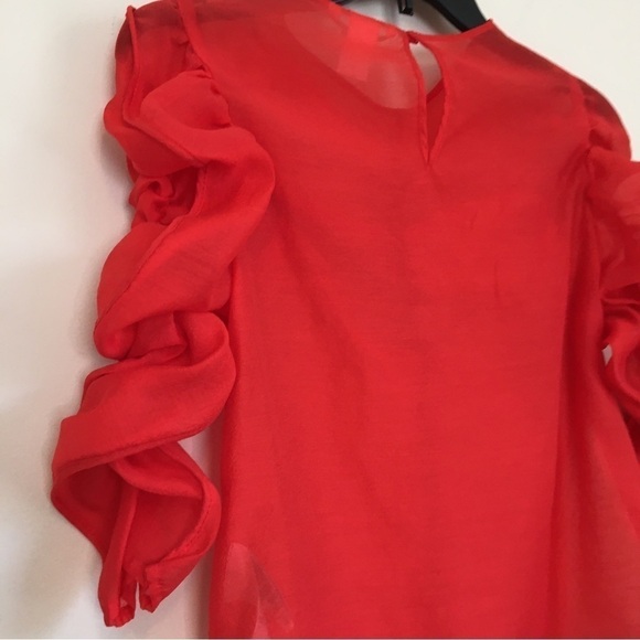 H&M Georgette Red Top V-neck Puff sleeves blouse - Picture 7 of 16